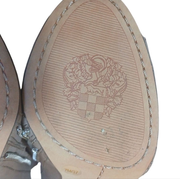 Vince Camuto Gray Heeled Ankle Boots Peep-Toe Leather Booties size 7 - Picture 9 of 13